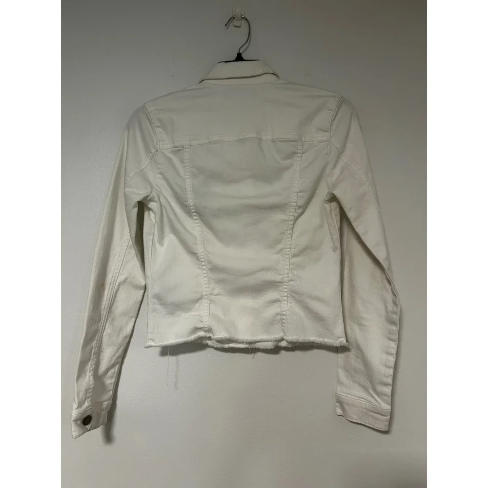 KUT from the Kloth Kara White Denim Jacket Raw Hem KJ0314MA2 Womens XS